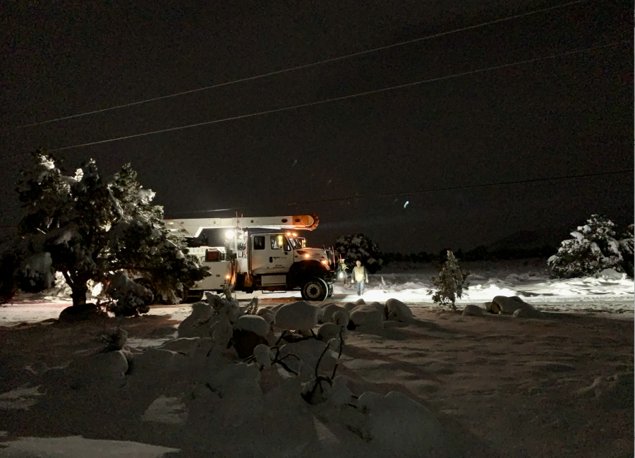 NVEnergy workers are working at 10:50pm on Jan. 2