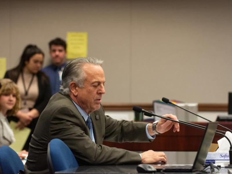 Gov. Joe Lombardo before the start of an Assembly Committee on Education hearing. David Calvert/The Nevada Independent