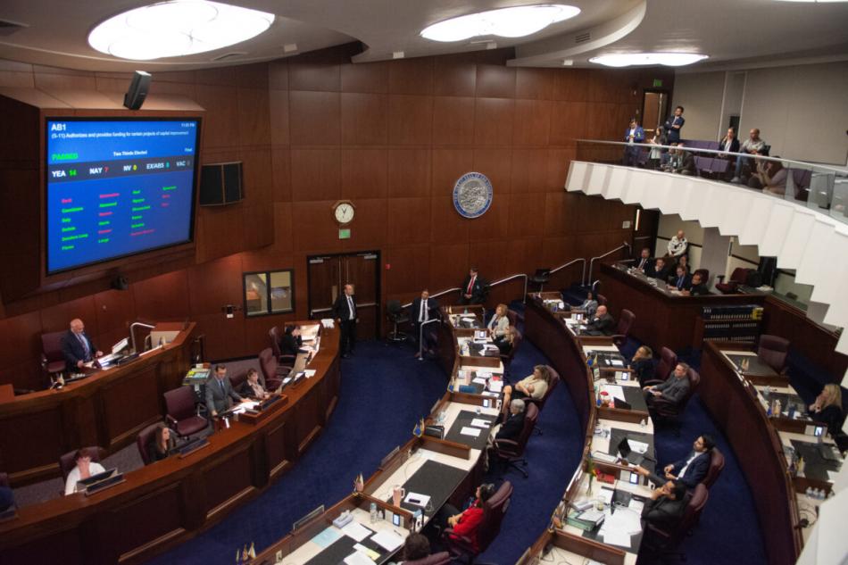 The Senate votes AB1 during the 34th special session Tuesday. (David Calvert/The Nevada Independent)