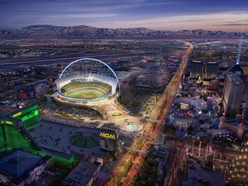 A rendering of the A's proposed $1.5 billion, 30,000-seat, retractable roof ballpark on the Strip and Tropicana Avenue.