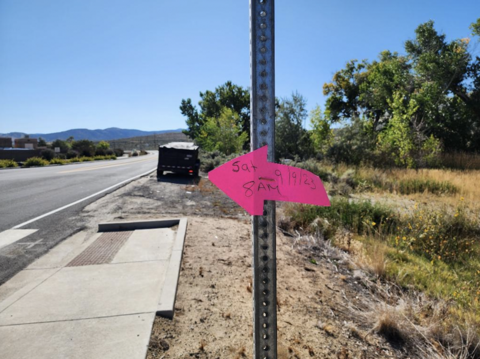 A garage sale sign near the Public Works' department that has remained up since Sept. 9, according to Gorby