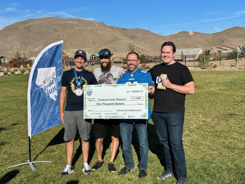 Winners of 2023 Nevada Day Treasure Hunt, Cory Fleming, Alex Mingo, Ryan Katausky, Justin Katausky