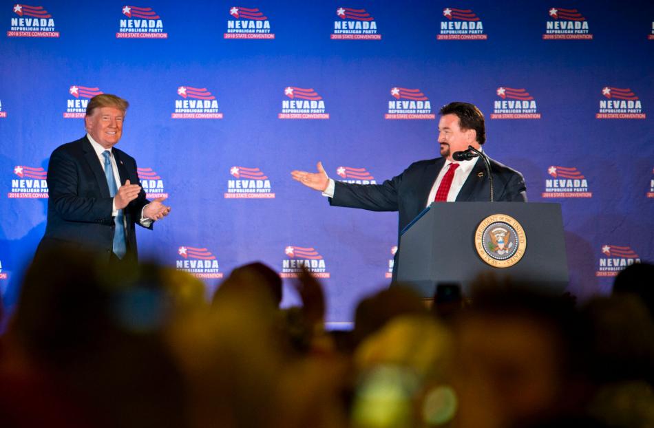 Nevada GOP Chairman Michael J. McDonald introduces President Donald J. Trump during the 2018 Nevada Republican Convention.