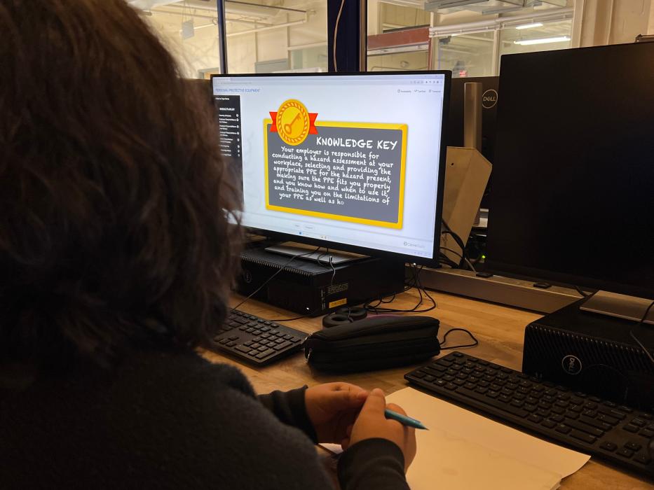 Engineering students work on software during class 2023.