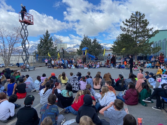 Carson Montessori students gather to watch the all-school Engineering EGGstravaganza