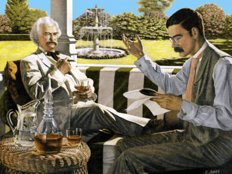 Twain and Kipling drinking Old Crow.