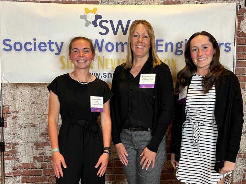 Carson High student Jinnie Ponczoch, STEM teacher Emily Thornburg, and student Madeline Silsby.