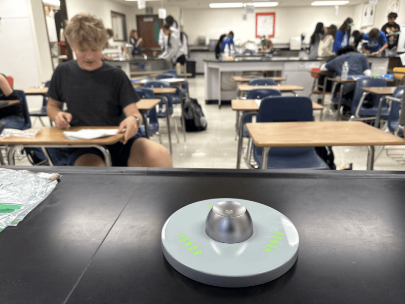 Each classroom is equipped with a Yondr unlocking station for emergencies