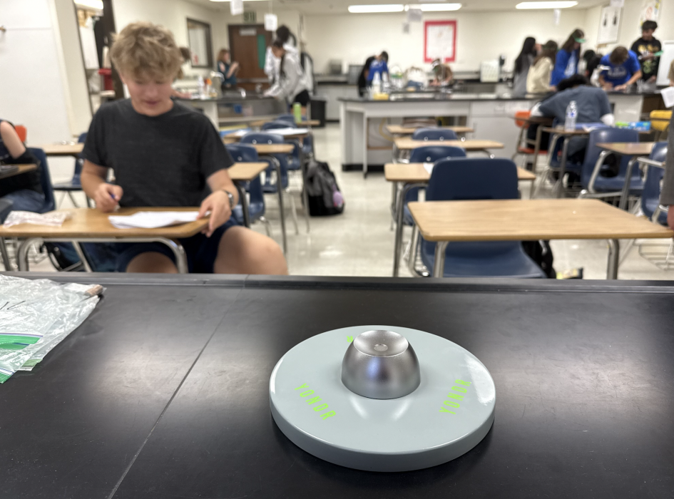 Each classroom is equipped with a Yondr unlocking station for emergencies