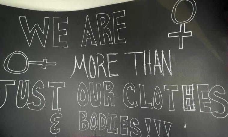Protest signs from a Carson High dress code protest held in 2021