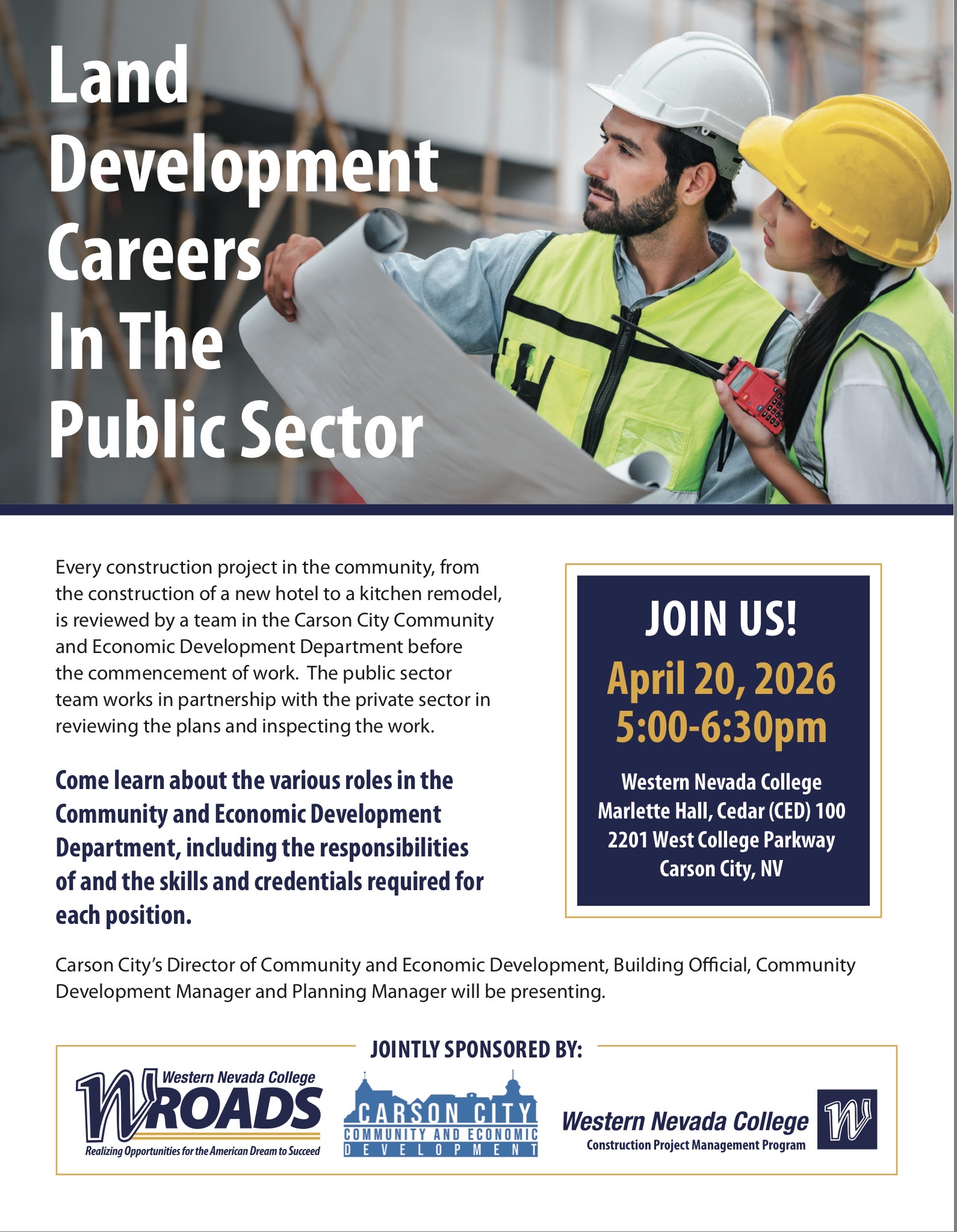 Join Us to Learn about various roles and careers with the Carson City Community and Economic Development