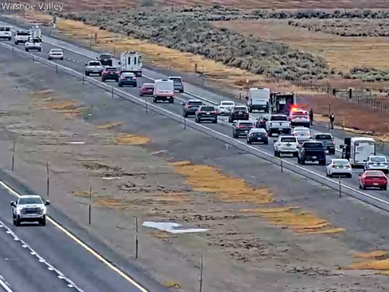 Southbound in Washoe Valley backed for miles, traffic reduced to one lane but moving