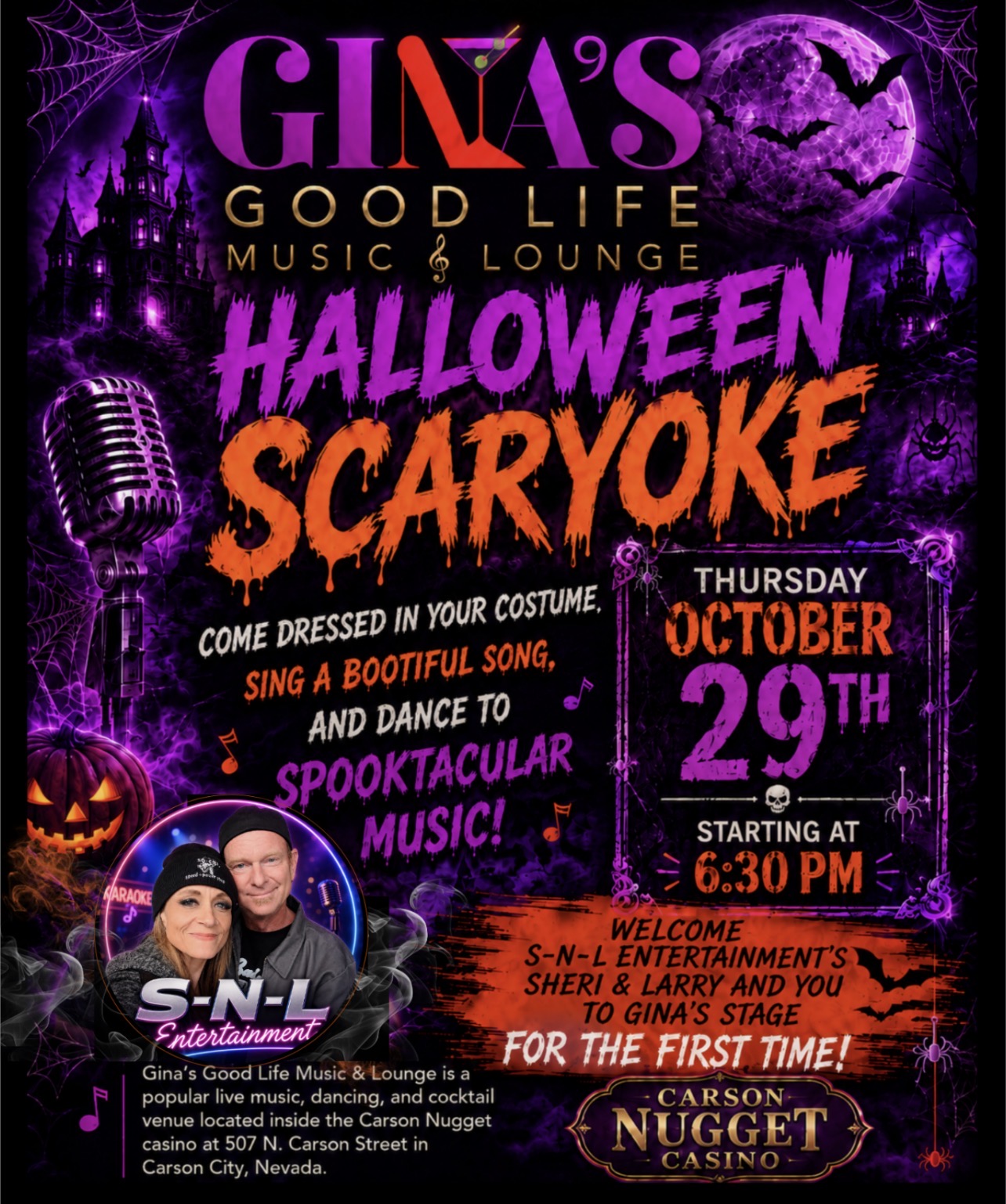 Halloween Scaryoke Costume Party | Starts at 6:30 PM | Gina’s Good Life Music & Lounge